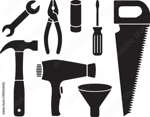 Collection of basic hand tools for diy and construction