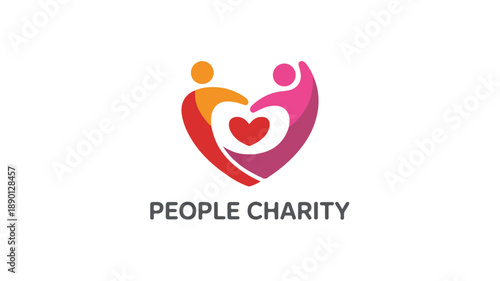 Modern minimalist charity logo with abstract human figures forming a heart shape symbolizing community care