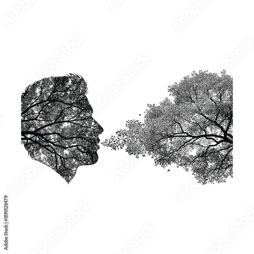 Man's breath becomes tree branches