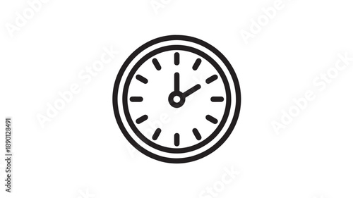 Simple clock icon in minimalist design with black outline on white background for time management