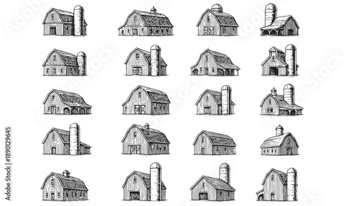 Vintage Barns Farm Illustration Collection: Rustic Agricultural Vector Art
