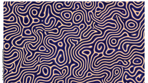 Vibrant psychedelic swirling labyrinth with twisting organic lines and shapes in purple hue