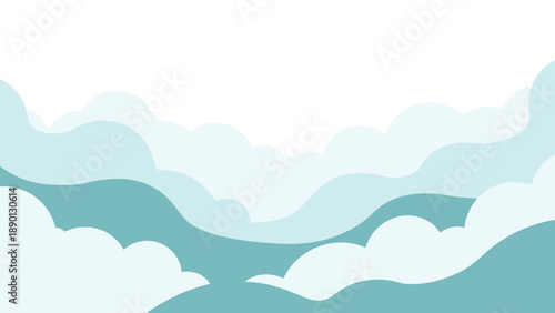 Abstract background featuring stylized soft blue clouds or waves layered in a minimalist and calming horizontal composition.