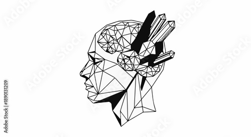 Geometric abstract head profile with crystals, symbolizing creativity and intellect