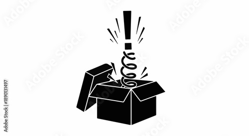 Surprise exclamation mark springs out of an open gift box, symbolizing sudden ideas and unexpected revelations.
