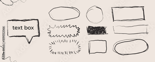 Hand Drawn Doodle Text Box Speech Bubble Set – Sketchy Comic Frames, Callouts, Shapes, Underline Elements Vector Pack