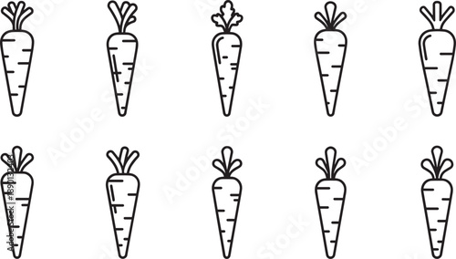 Cute Carrot Line Art Icon Set for Organic Food Branding Garden Designs and Healthy Lifestyle Projects