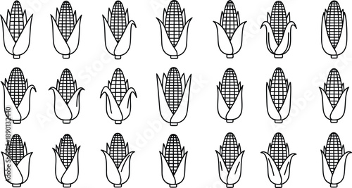 Corn Cob Line Art Icon Set for Organic Farming Food Branding, Agricultural Labels and Healthy Lifestyle Designs