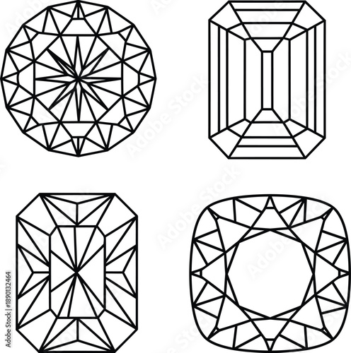 Luxury Diamond Cut Gemstone Line Art Set for Jewellery Design, Branding Logos, and Elegant Crafts