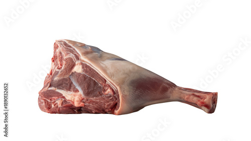 Raw lamb leg with bone on white background for cooking and meal ideas transparent background