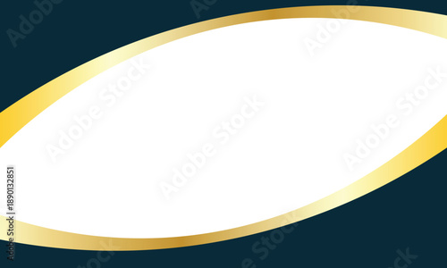 Abstract modern background with white oval frame, gold gradient border on dark teal, elegant minimal design, smooth curves, and clean decorative backdrop.
