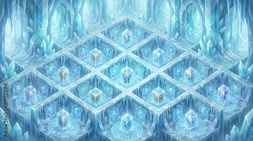 Meditating Figures in Ice Cubes Grid.