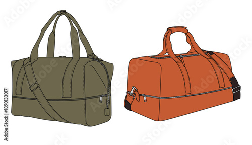 Green and Orange Duffel Bags with Carry Straps for Travel, Gym, Weekend Getaways and Everyday Use