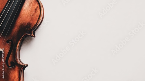 Minimal violin corner banner template with partial instrument and wide white space, clean music design, modern layout, musical concept, creative text space, elegant minimalist style