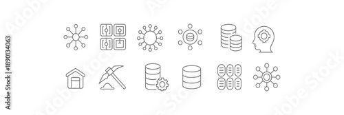 Set line icons of network, computer, database and other business in thin style on a transparent background