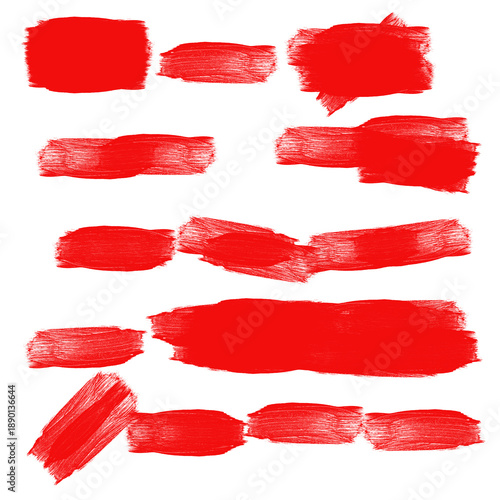 Tableau sur toile Red Paint Brush Strokes on White Background 1.