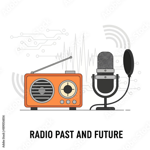 Vintage radio and modern microphone representing past and future of broadcasting