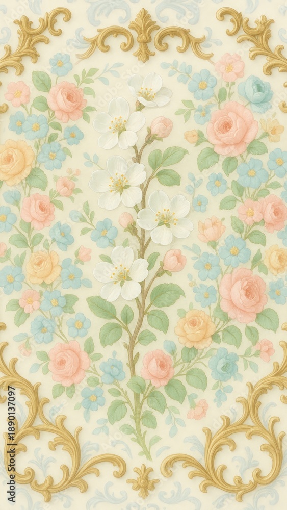 Fototapeta premium Elegant floral vintage wallpaper for mobile