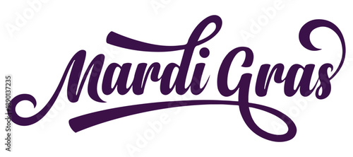 Mardi Gras Purple Calligraphic Text on White Background