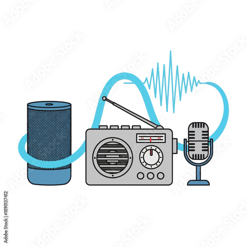 Smart speaker radio and microphone with audio waveform