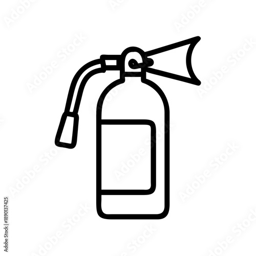 A clean, high-contrast outline icon depicting a portable fire extinguisher with its nozzle and handle clearly visible.