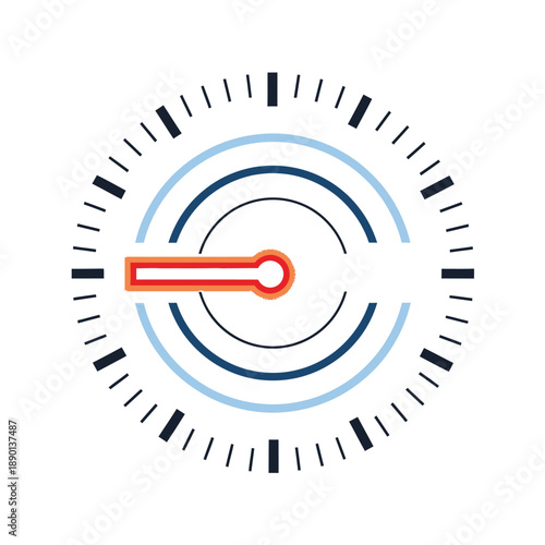 Circular speedometer gauge with needle and concentric rings