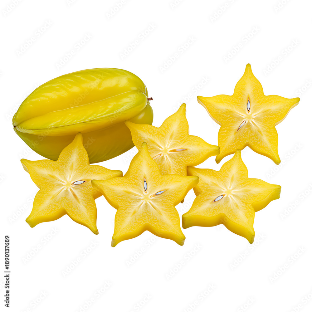Fototapeta premium Starfruit Slices and Whole Fruit Display
