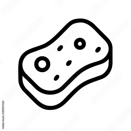 Minimalist black and white line icon of a textured cleaning sponge with bubble details. Clean vector illustration on a plain white background.