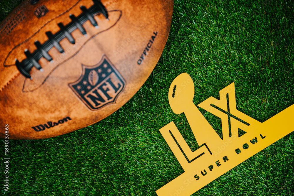 Fototapeta premium Super Bowl LX Championship Game: Seattle Seahawks meet New England Patriots in Santa Clara, California