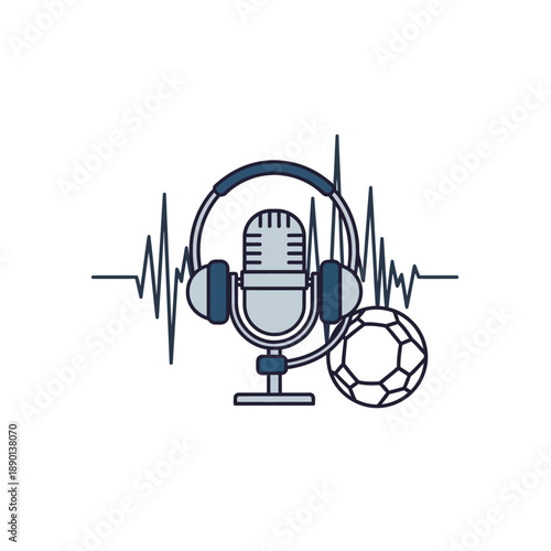 Football podcast concept microphone headphones and sound wave