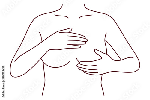 Anatomical guide demonstrating hand placement for a thorough breast screening. Essential medical line art for patient education and cancer prevention campaigns