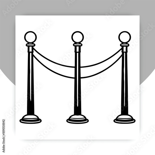 “Queue Barrier with Rope Stanchions Isolated on White Background”,