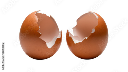 Two brown cracked eggshells on white background transparent background