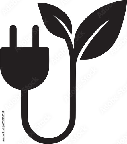 Green Energy Plug Icon – Eco Electricity and Sustainable Power Symbol