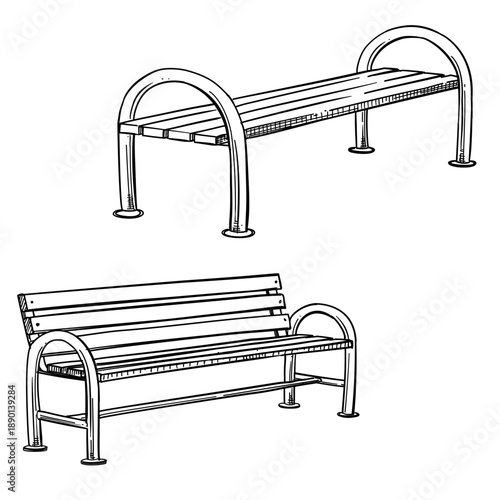 Park bench vector line art hand drawn illustration