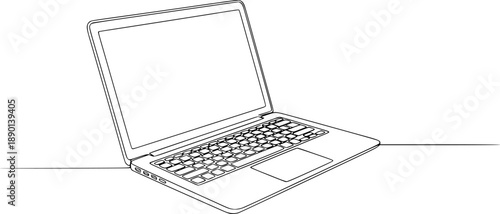 Continuous line drawing of an open laptop on a minimalist background. No editable strokes
