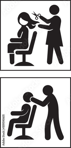 Minimalist hair salon service icons showing professional haircut styling barber and hairstylist beauty care concept illustration