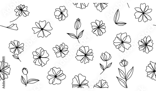 Minimal abstract flower and leaf seamless pattern vector in hand drawn style