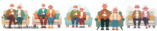 vector of an old couple sitting on a sofa together