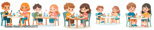 vector two little children eating together at the table