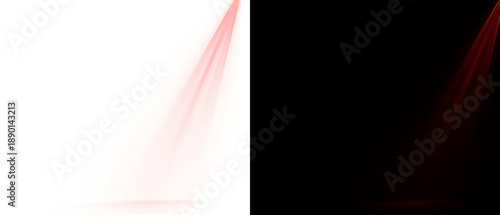 Red spotlight glow shining downward, isolated on a transparent PNG background and displayed on a solid black background. Intense glowing light effect from a projector beam.