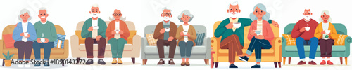 vector of an old couple sitting on a sofa together