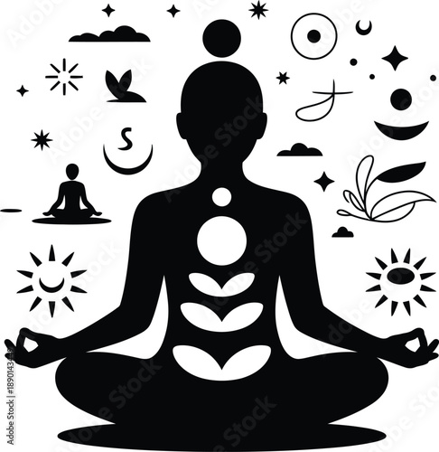 Woman silhouette practicing yoga meditation in lotus pose