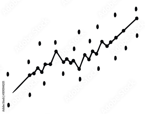 Abstract black line connecting a series of dots forming a zigzag path, perfect for illustrating data analysis, network connections, or progress in business and technology presentations.