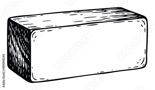 Simple hand drawn outline of a rectangular solid block, perfect for packaging, product labeling, or illustrating essential kitchen and household items like soap or butter
