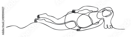 Continuous line drawing of a reclining human figure emphasizing body curves and movement, suitable for abstract branding, wellness promotions, or minimalist graphic projects