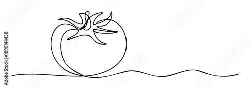 Continuous line drawing of a fresh tomato, ideal for healthy eating campaigns, cooking instructional materials, or modern kitchen inspired marketing
