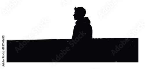 Monochromatic silhouette of a pensive man in profile representing introspection, anonymity, or contemplation, perfect for graphic design, web visuals, or editorial content.