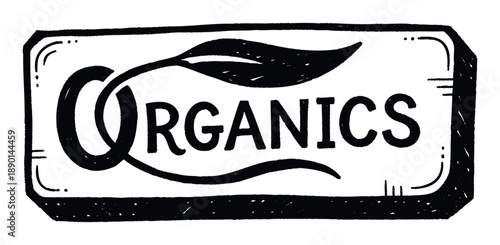 Hand drawn organic food product label with a natural leaf design perfect for eco friendly packaging branding and grocery store marketing materials