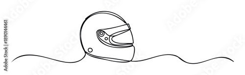 Continuous line drawing of a racing helmet conveying speed and safety, perfect for automotive branding, sports event promotions, or minimalist graphic projects.